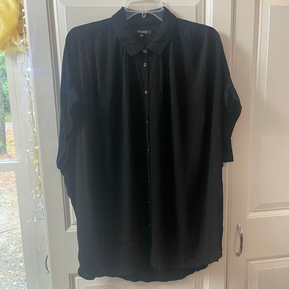 Madewell Solid Black Short Sleeve Oversized Button Up Shirt Blouse Plus Size XXL - Picture 1 of 5